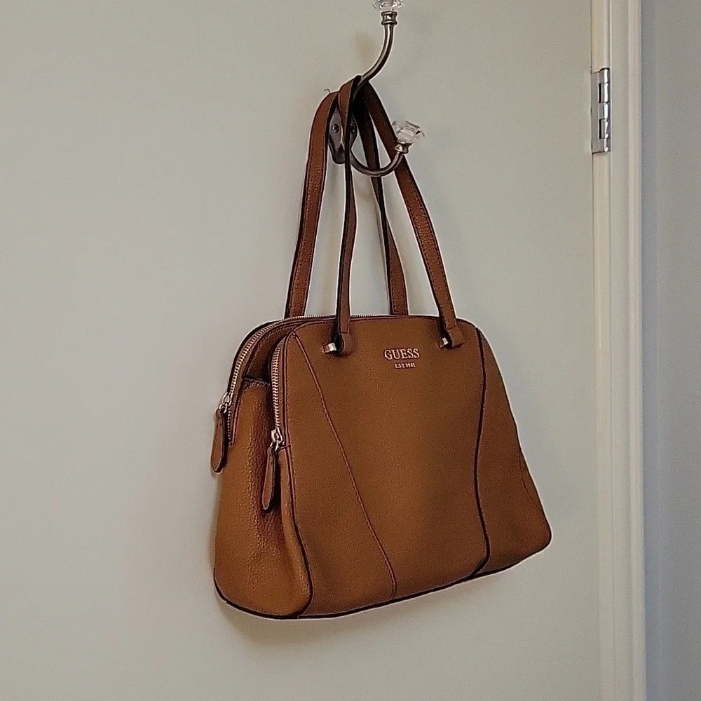 GUESS Medium Size Camel Brown Three Compartment Dome Tote Satchel